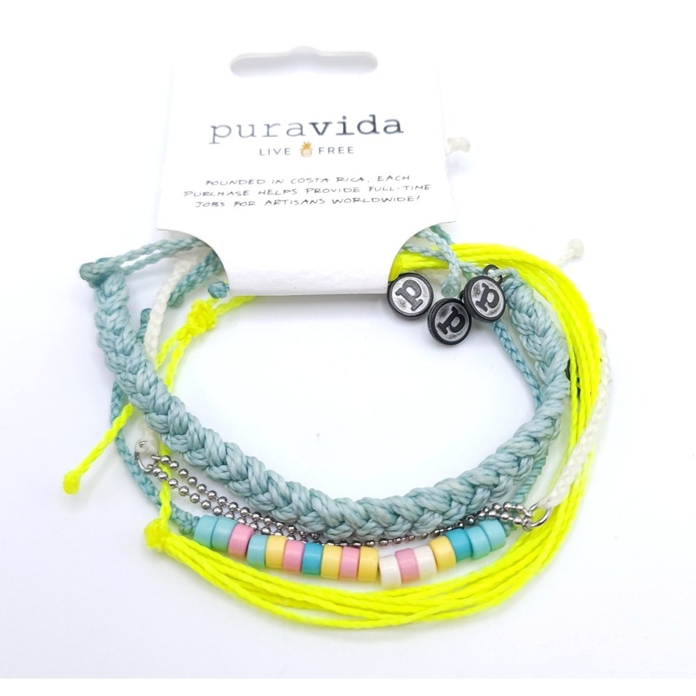 Pura Vida Bracelet Set 4pc Multicolor Beaded Braided Stackable